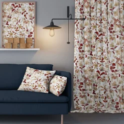 Gardiner Mönstrade<Arvidssons textil Leksand vinröd gardiner med traditionellt dalahästtryck