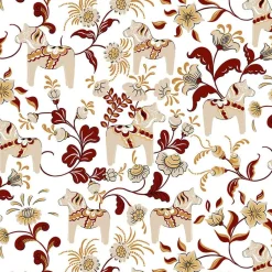 Gardintyger Mönstrade|Arvidssons Textil<Arvidssons textil Leksand vinröd tyg med traditionellt dalahästtryck