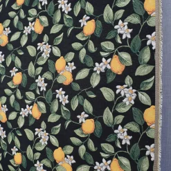 Blommiga Möbeltyger|Mönstrade Möbeltyger< Lemon svart jaquard möbeltyg med citroner