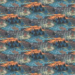 Gardintyger Mönstrade|Arvidssons Textil<Arvidssons textil Älgrike brun/orange - tyg med älgar och Skog i höstiga färger