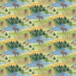 Gardintyger Mönstrade|Arvidssons Textil<Arvidssons textil Älgrike grön tyg – Grön Tyg med Älgar och Skog