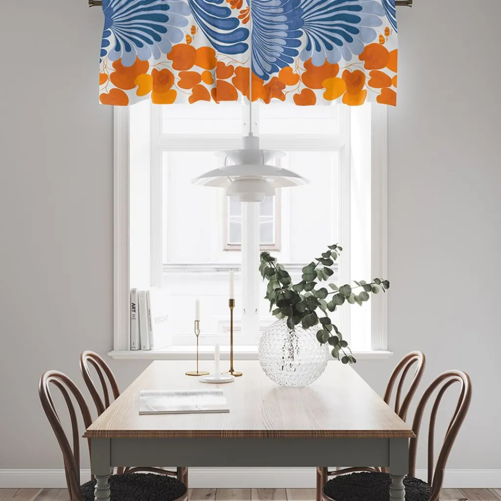 Gardinkappor Mönstrade<Arvidssons textil Lisette blå/orange gardinkappa metervara - kappa som lyfter fönstret