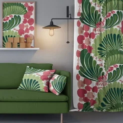 Gardiner Mönstrade<Arvidssons textil Lisette grön/rosa gardiner - med dekorativt retrotryck