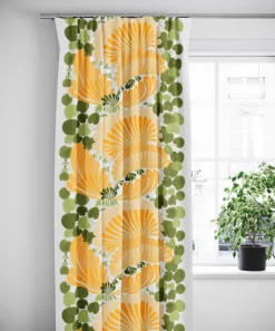 Arvidssons Textil<Arvidssons textil Lisette gul tyg - livfullt tryck med grafisk 70-talskänsla