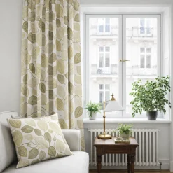 Gardiner Mönstrade<Arvidssons textil Lyckans Blad olivgrön gardiner