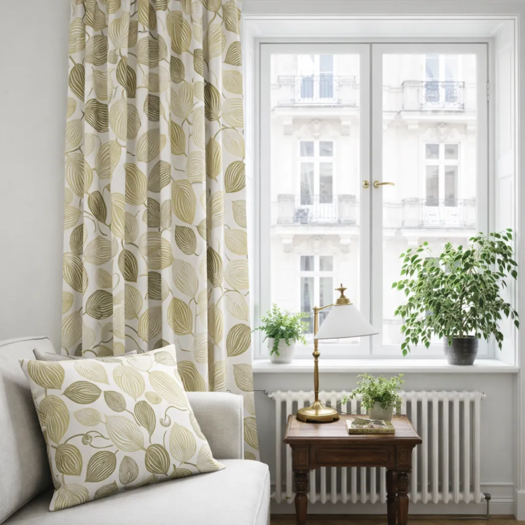 Gardiner Mönstrade<Arvidssons textil Lyckans Blad olivgrön gardiner