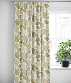 Gardiner Mönstrade<Arvidssons textil Lyckans Blad olivgrön gardiner
