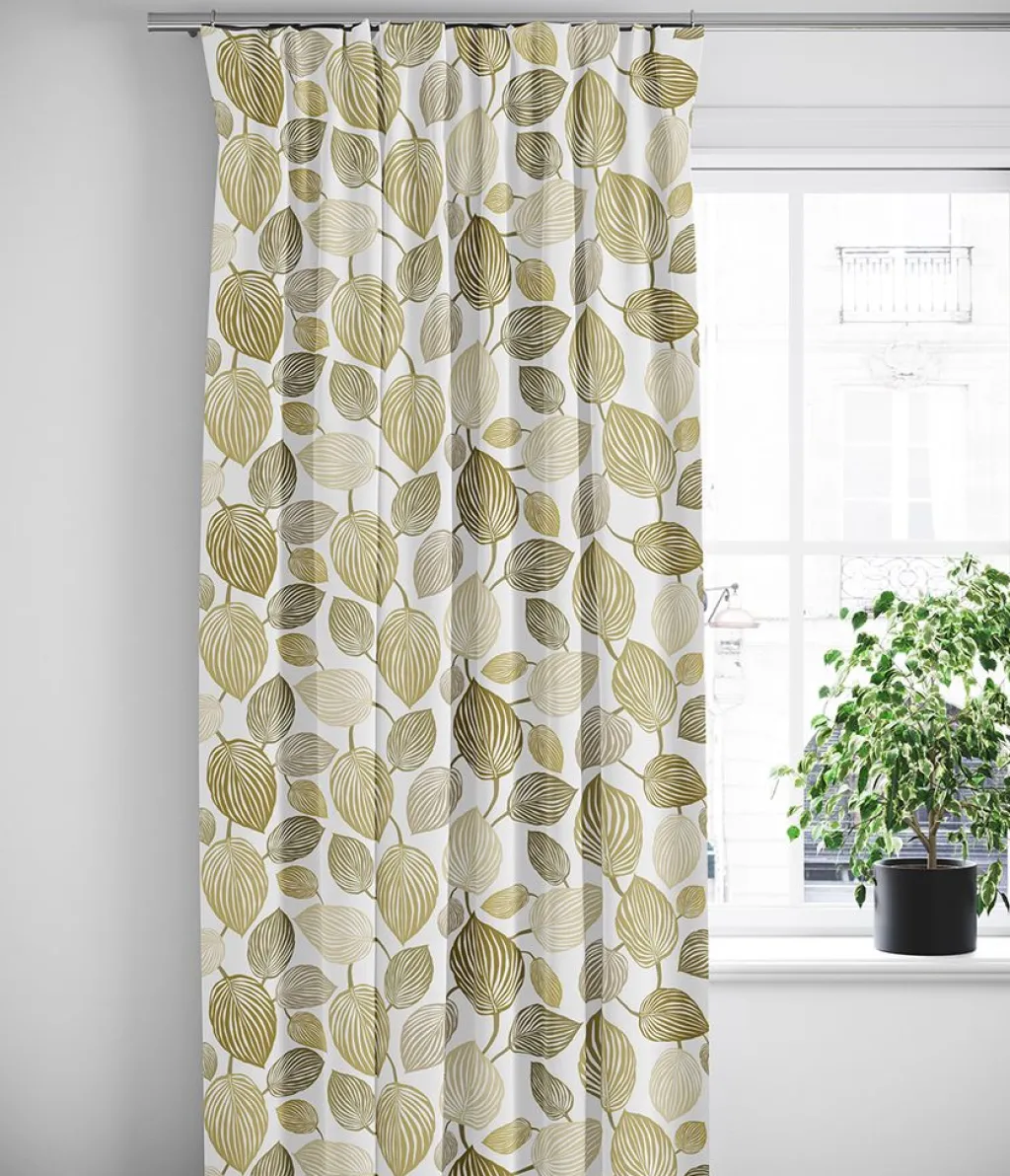 Gardiner Mönstrade<Arvidssons textil Lyckans Blad olivgrön gardiner