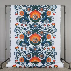 Gardintyger Mönstrade<Nordisk Textil Maxi kurbits petrol-orange tyg
