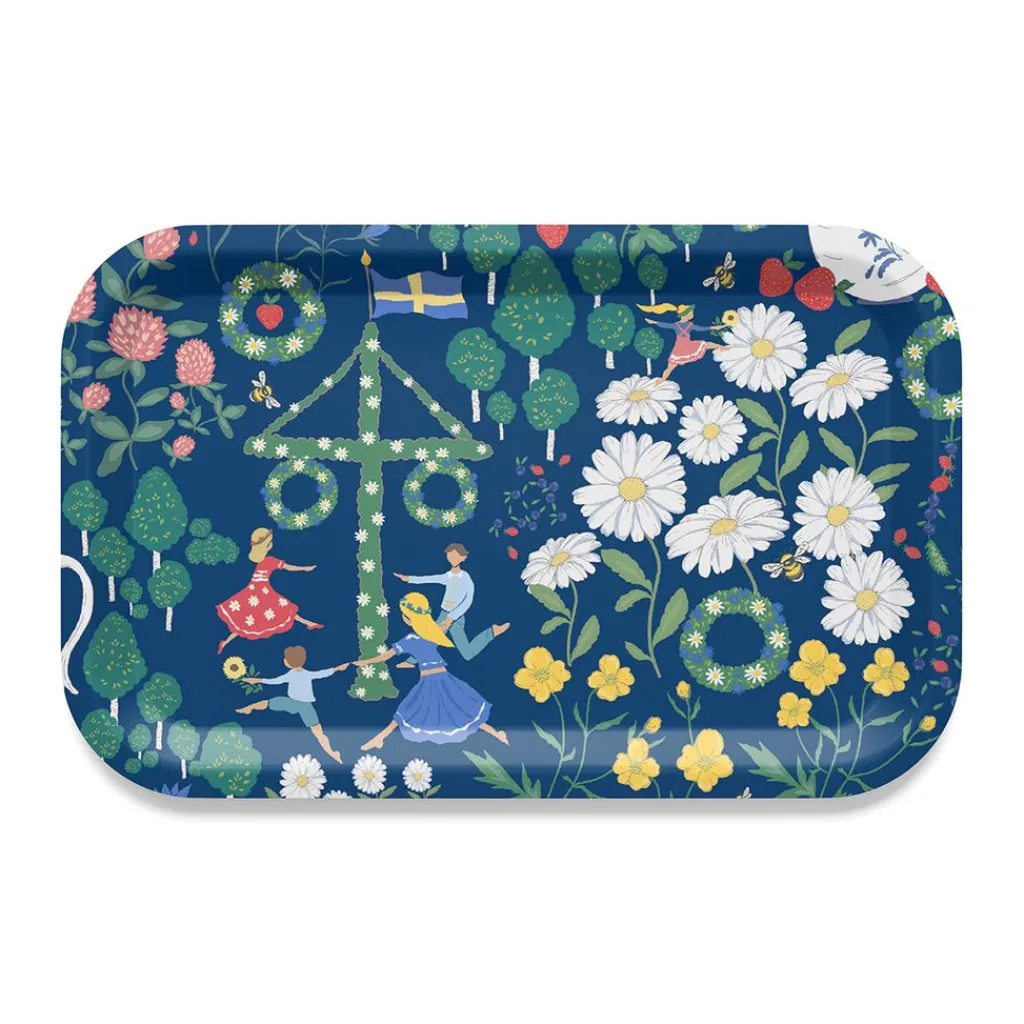 Brickor<Arvidssons textil Midsommardans blå bricka 27×20cm
