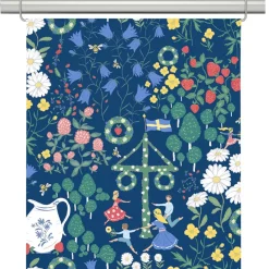 Panelgardiner<Arvidssons textil Midsommardans blå panelgardiner