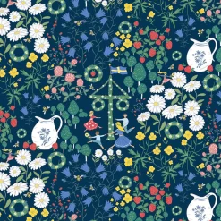 Gardintyger Mönstrade|Arvidssons Textil<Arvidssons textil Midsommardans blå tyg
