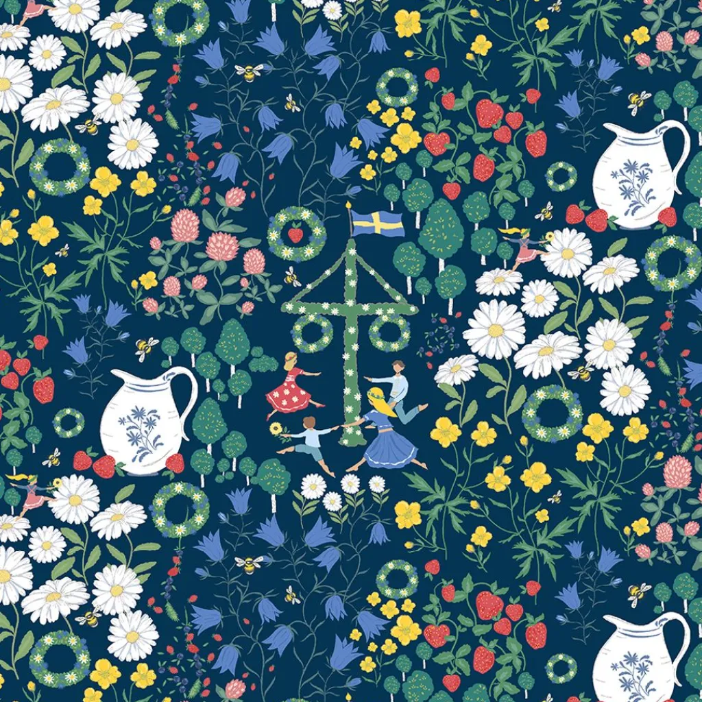 Tygkasse<Arvidssons textil Midsommardans blå tygkasse