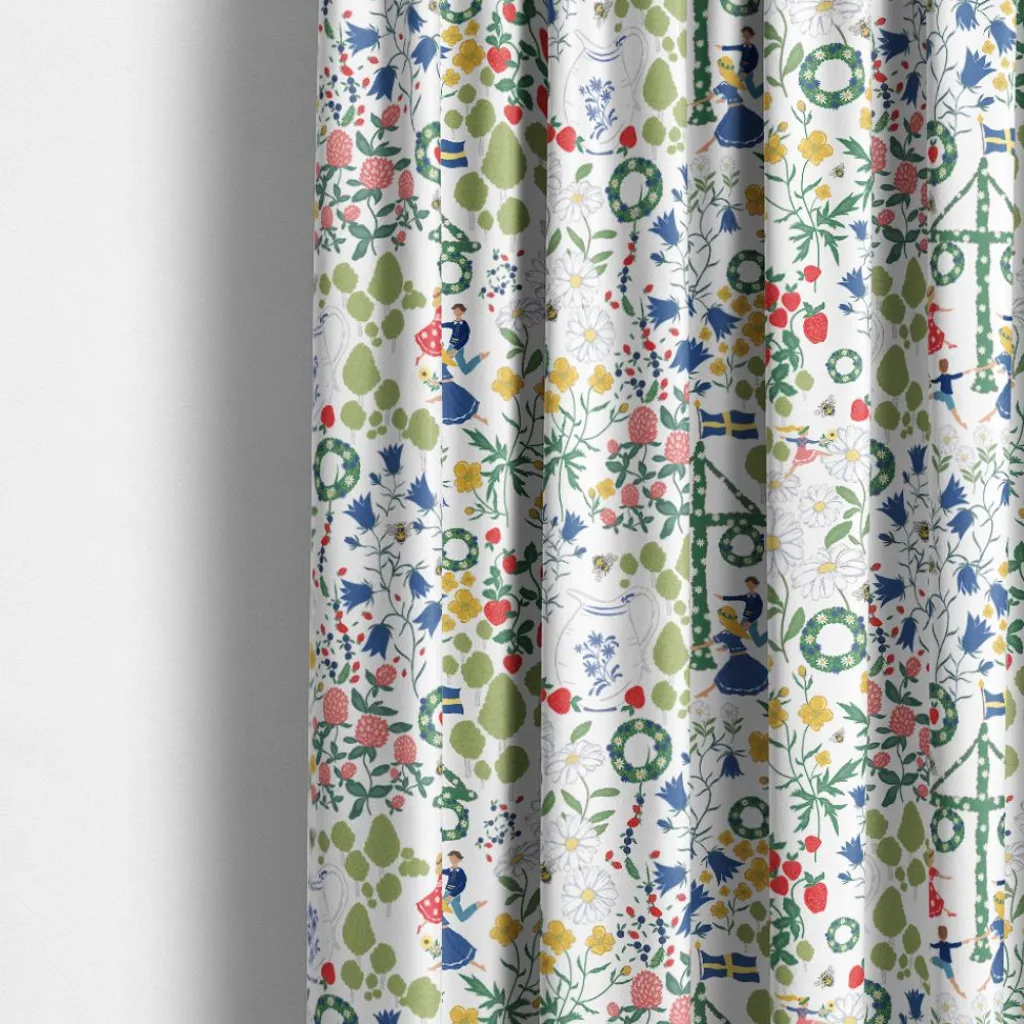 Gardintyger Mönstrade|Arvidssons Textil<Arvidssons textil Midsommardans vit tyg
