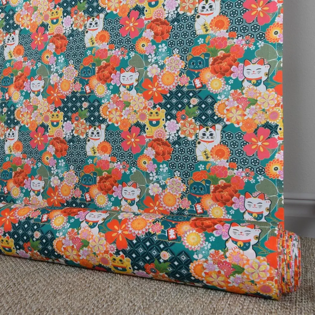 Bomullstyger< Miyuki bomullstyg med lyckokatter och blomster