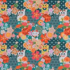 Bomullstyger< Miyuki bomullstyg med lyckokatter och blomster