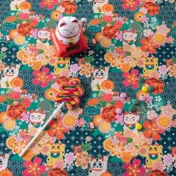 Bomullstyger< Miyuki bomullstyg med lyckokatter och blomster