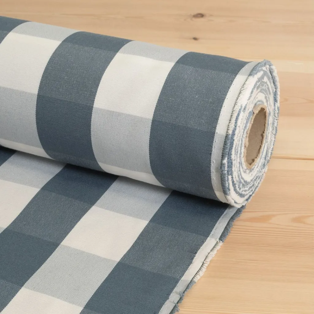 Rutiga Möbeltyger|Rutor & Ränder<Nordisk Textil Newton duvblå-vit storrutigt tyg