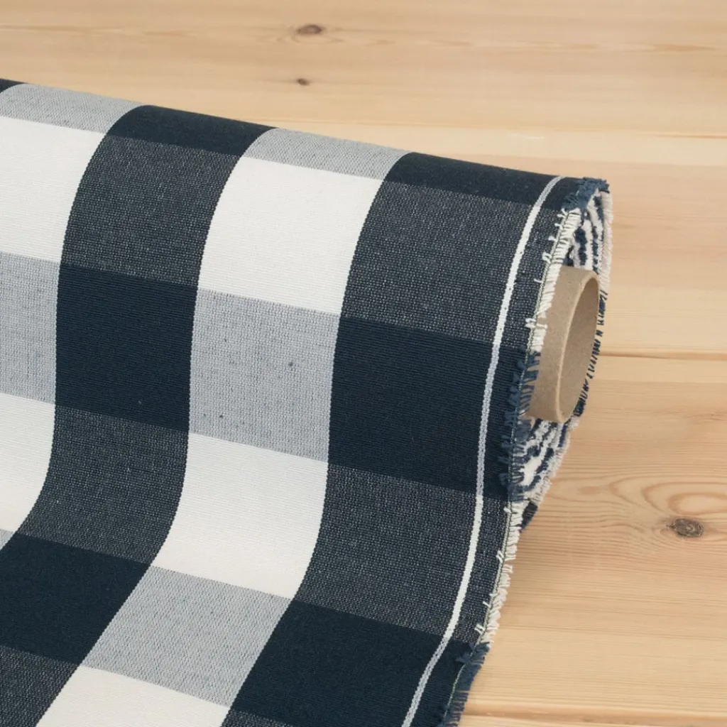 Rutiga Möbeltyger|Rutor & Ränder<Nordisk Textil Newton marinblå-vit storrutigt tyg