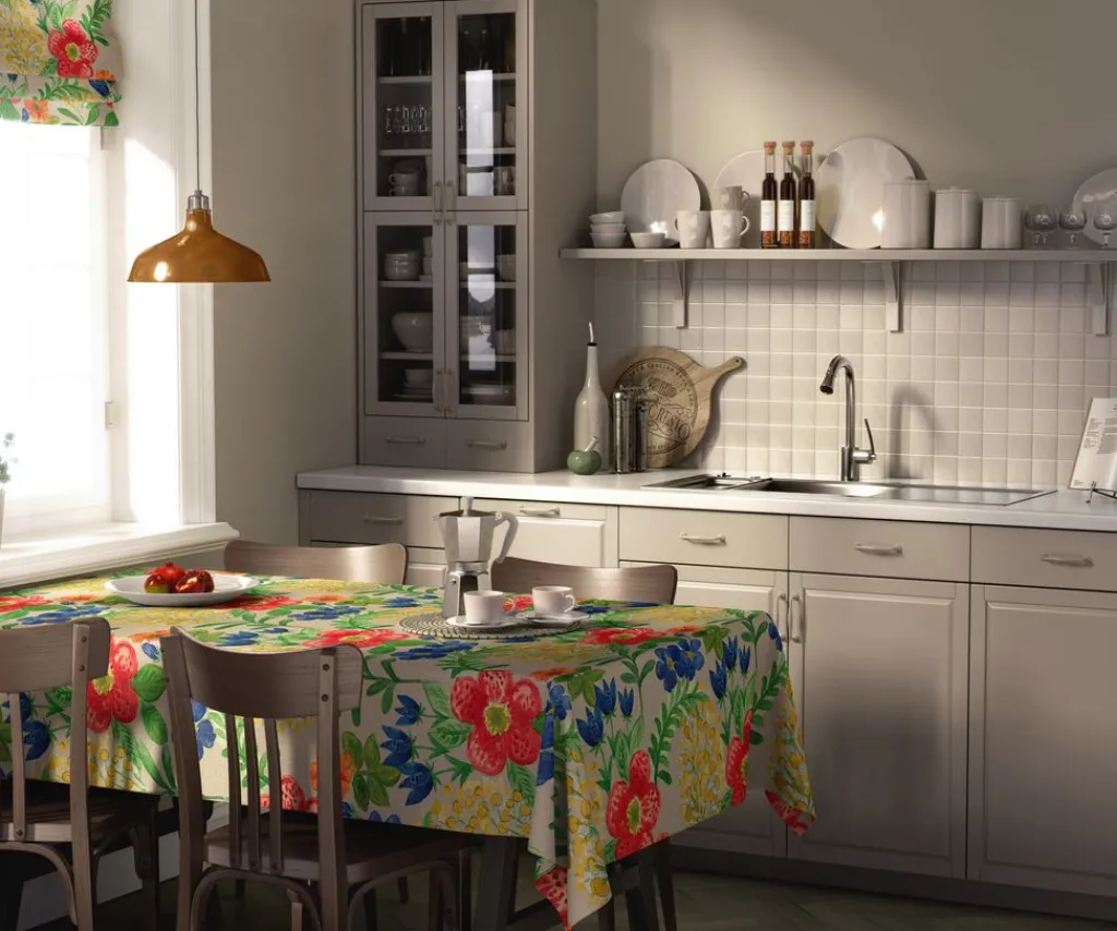 Bordsduk<Arvidssons textil Ängsdröm beige-multi bordsduk