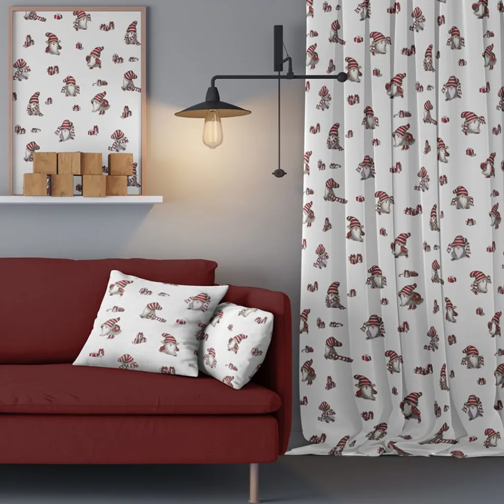 Gardiner Mönstrade|Julgardiner<Arvidssons textil Nisses luva vit julgardiner