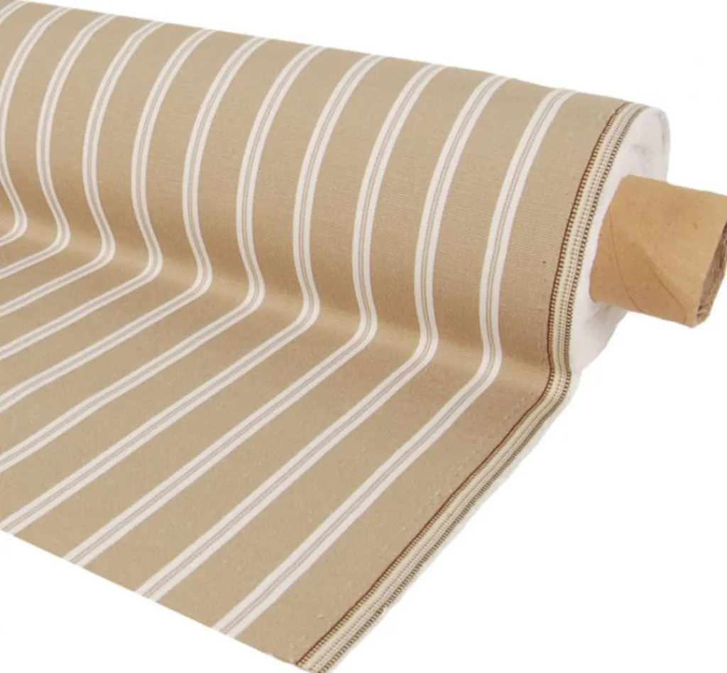Randiga Möbeltyger|Rutor & Ränder<Nordisk Textil Norwich beige tyg med vita ränder