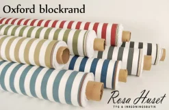 Randiga Möbeltyger<Nordisk Textil Oxford vit och duvblå blockrandigt tyg