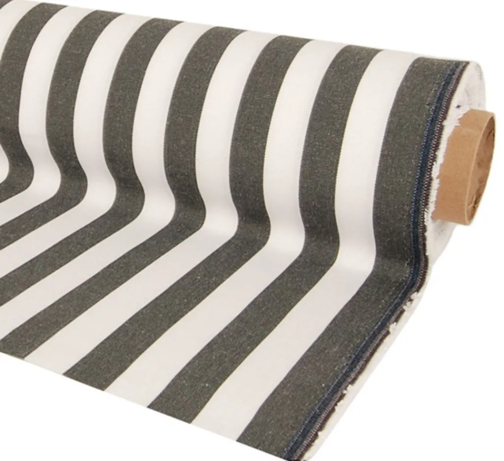 Randiga Möbeltyger|Rutor & Ränder<Nordisk Textil Oxford vit och grå blockrandigt tyg