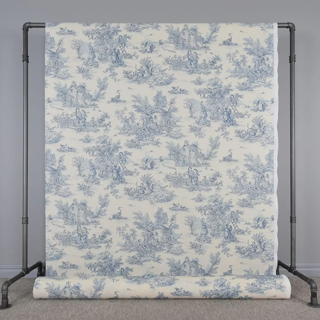 Gardintyger Mönstrade<Nordisk Textil Pastorale tyg med Toile de Jouy mönster