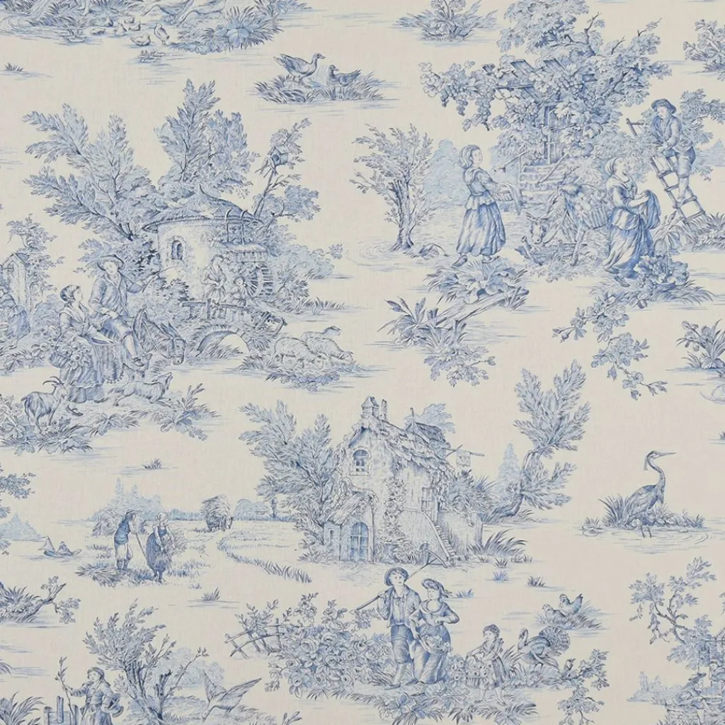 Gardintyger Mönstrade<Nordisk Textil Pastorale tyg med Toile de Jouy mönster