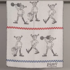 Babyfiltar|Ullplädar<Arvidssons textil Pippi grå barnfilt i merinoull med Pippi Långstrump