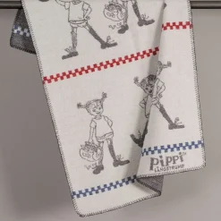 Babyfiltar|Ullplädar<Arvidssons textil Pippi grå barnfilt i merinoull med Pippi Långstrump