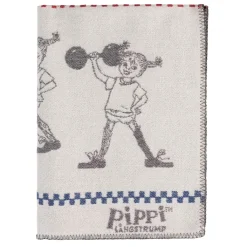 Babyfiltar|Ullplädar<Arvidssons textil Pippi grå barnfilt i merinoull med Pippi Långstrump