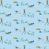 Gardintyger Mönstrade|Barnmönster<Arvidssons textil Pippi i söderhavet blå tyg