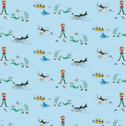 Gardintyger Mönstrade|Barnmönster<Arvidssons textil Pippi i söderhavet blå tyg