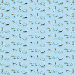 Gardintyger Mönstrade|Barnmönster<Arvidssons textil Pippi i söderhavet blå tyg