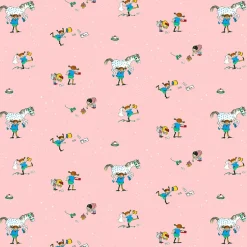 Gardintyger Mönstrade|Barnmönster<Arvidssons textil Pippi med vänner rosa tyg