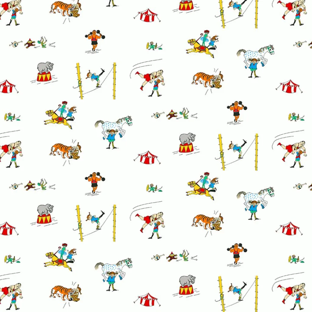 Gardintyger Mönstrade|Barnmönster<Arvidssons textil Pippi på cirkus offwhite tyg