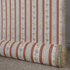 Randiga Möbeltyger|Mönstrade Möbeltyger<Nordisk Textil Portugal terrakotta randigt stiltyg för möbelklädsel