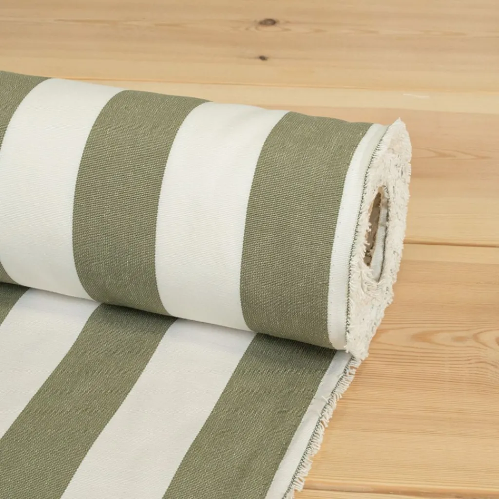 Randiga Möbeltyger|Rutor & Ränder<Nordisk Textil Preston vit och grönt bredrandigt tyg
