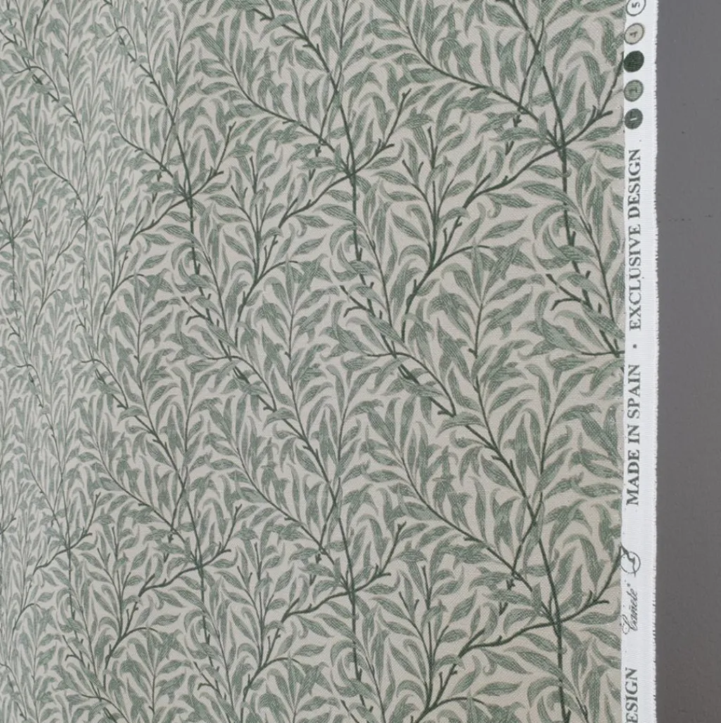 Arts & Crafts Tyger|Gardintyger Mönstrade<Jakobsdals Ramas beige-mint tyg med kvistar och blad