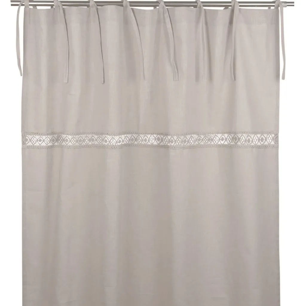 Spetsgardiner|Gardiner Enfärgade<Fondaco Sanna beige knytbandsgardiner med dekorativt spetsband