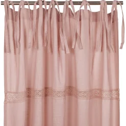 Gardiner Enfärgade<Fondaco Sanna rosa knytbandsgardiner med dekorativt spetsband