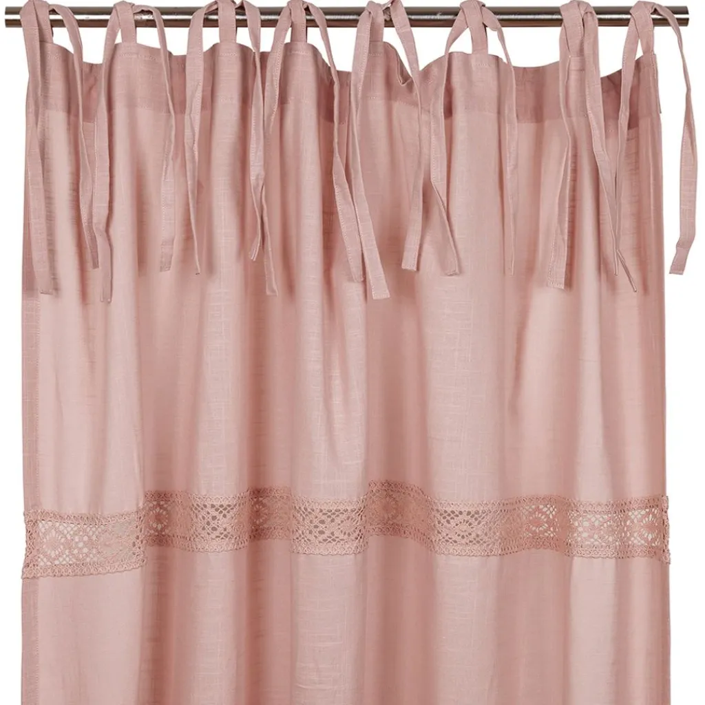 Gardiner Enfärgade<Fondaco Sanna rosa knytbandsgardiner med dekorativt spetsband