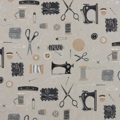 Gardintyger Mönstrade< Sewing atelier tyg med vintage sybehör och symaskiner