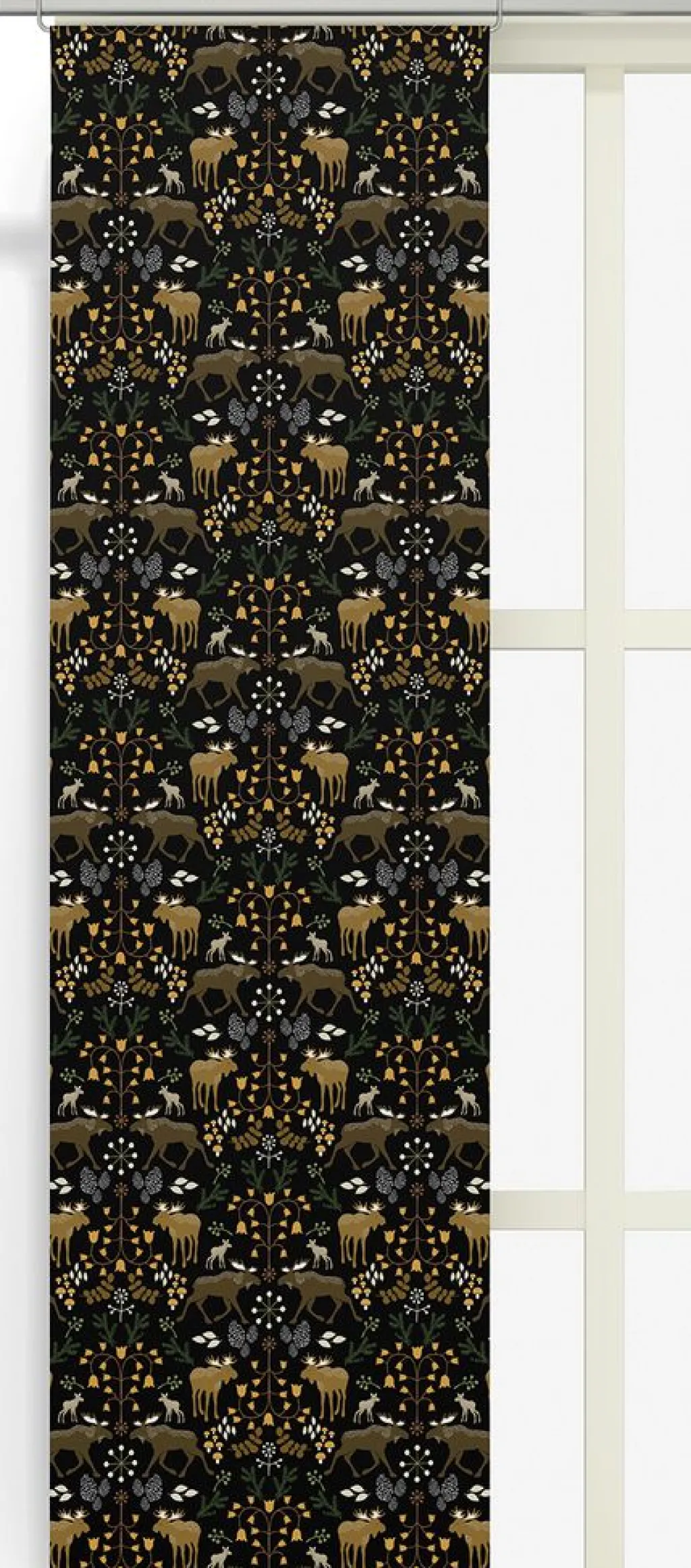 Panelgardiner<Arvidssons textil Skogens konung svart - panelgardiner