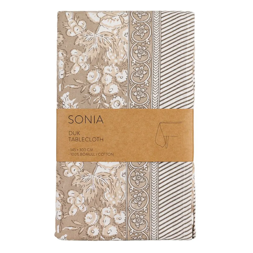 Bordsduk<Fondaco Sonia beige blommig bordsduk i bomull 145x300cm