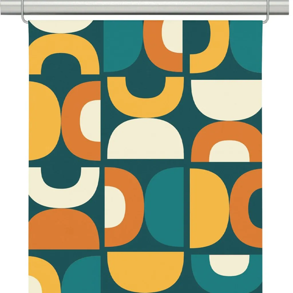 Panelgardiner<Arvidssons textil Spiraldans turkos-gul panelgardiner