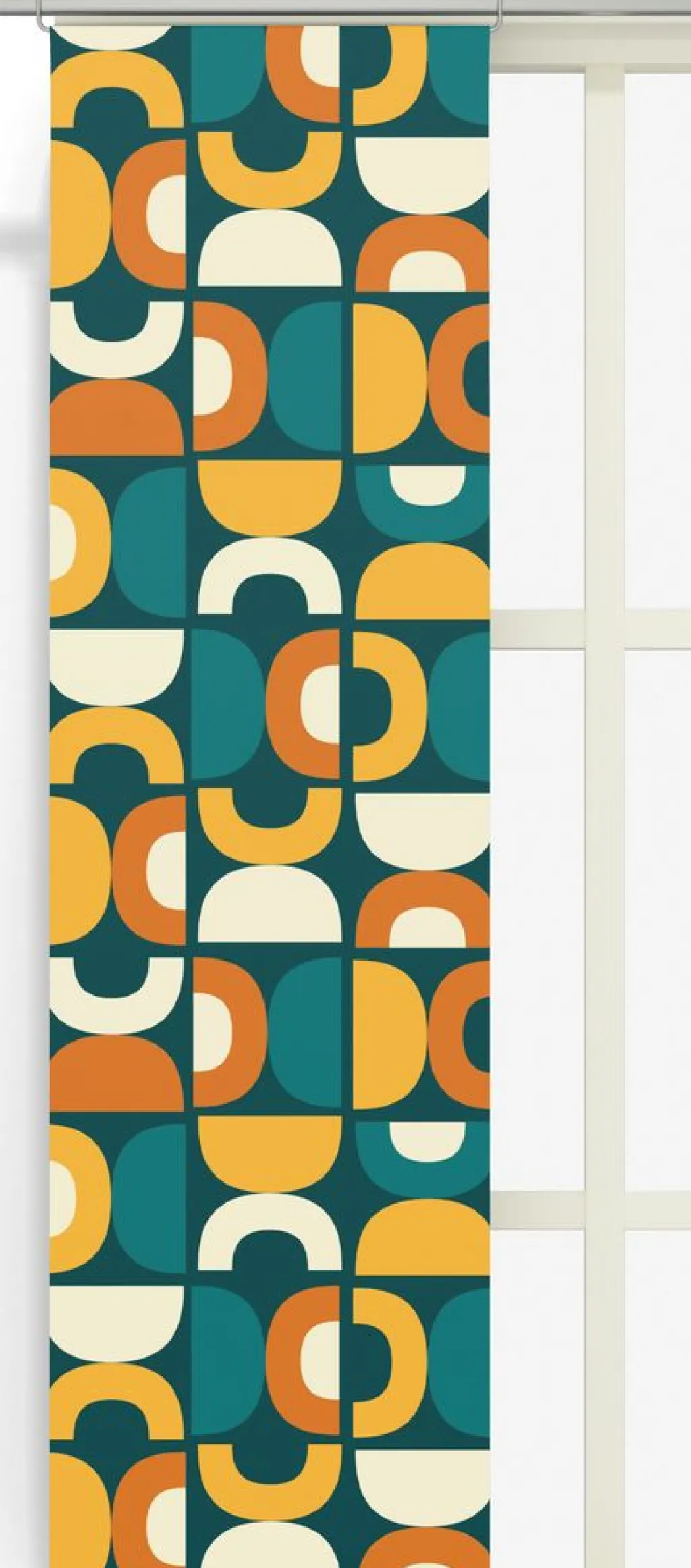 Panelgardiner<Arvidssons textil Spiraldans turkos-gul panelgardiner