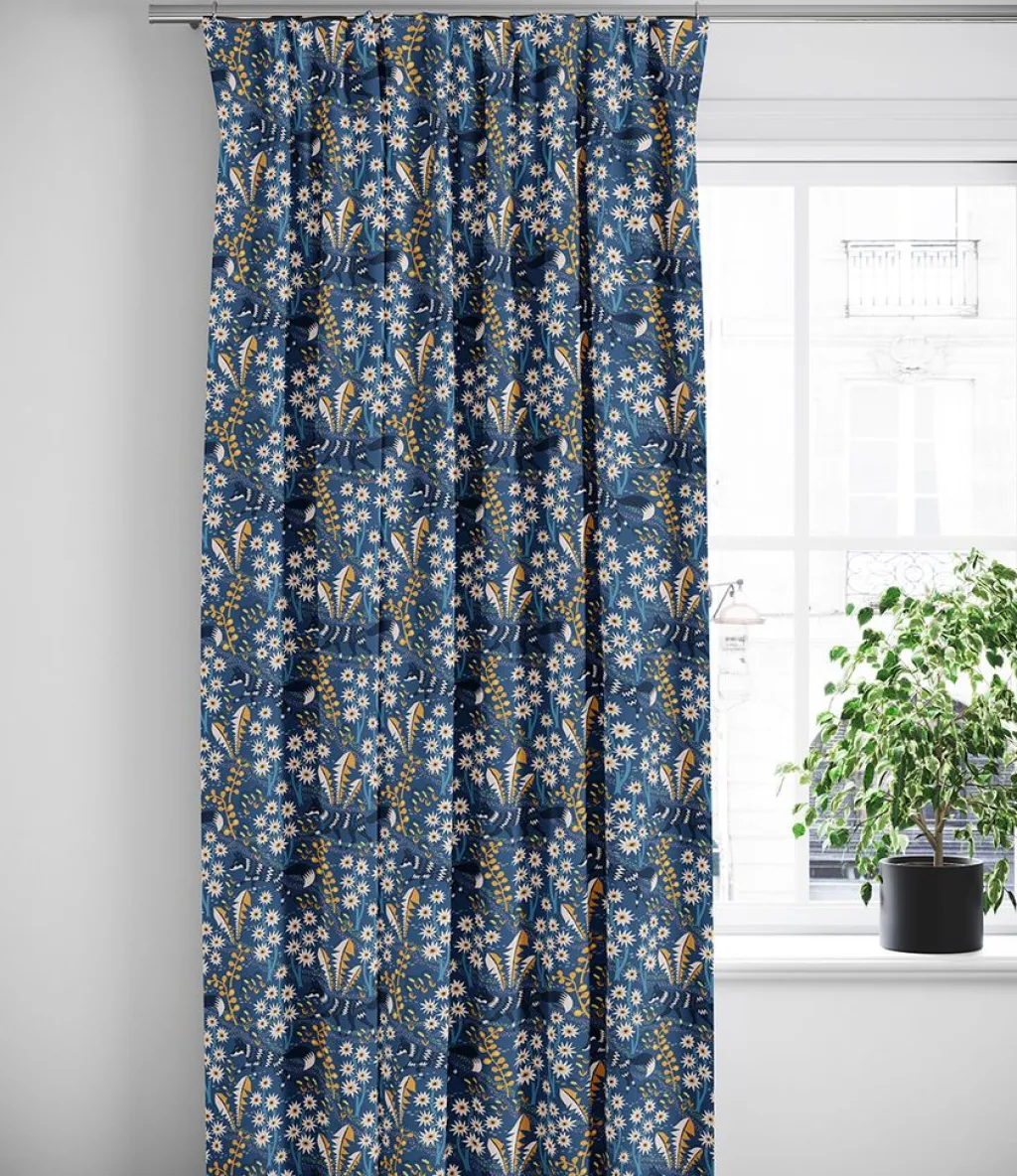 Gardiner Mönstrade<Arvidssons textil Stjärnspeja blå gardiner